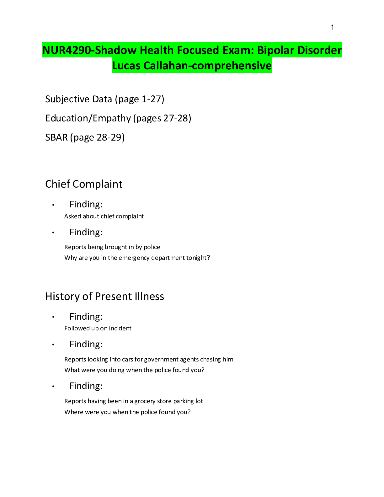 Preview of NUR4290-Shadow Health Focused Exam: Bipolar Disorder Lucas Callahan-comprehensive